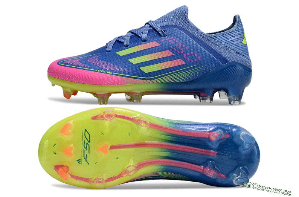 Kids Adidas F50 Elite FG Firm Ground Low-Tops Football Boots - Blue/Neon Pink/Florescent Yellow 1