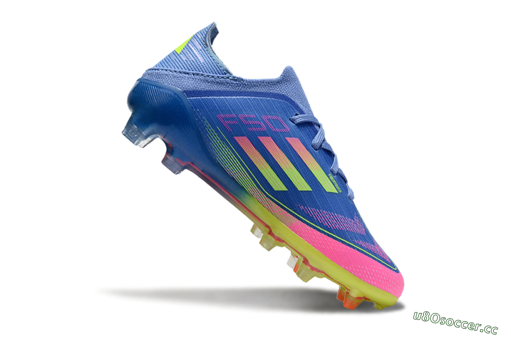 Kids Adidas F50 Elite FG Firm Ground Low-Tops Football Boots - Blue/Neon Pink/Florescent Yellow 3