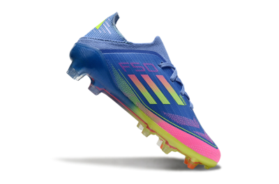 Kids Adidas F50 Elite FG Firm Ground Low-Tops Football Boots - Blue/Neon Pink/Florescent Yellow