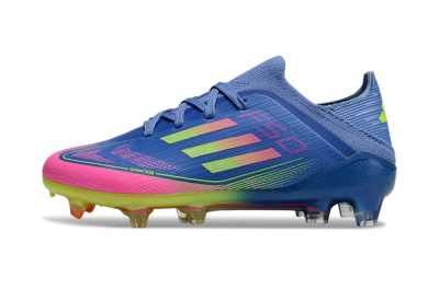 Kids Adidas F50 Elite FG Firm Ground Low-Tops Football Boots - Blue/Neon Pink/Florescent Yellow