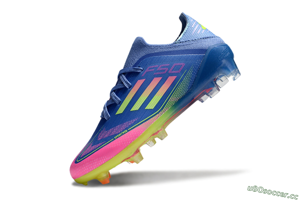 Kids Adidas F50 Elite FG Firm Ground Low-Tops Football Boots - Blue/Neon Pink/Florescent Yellow 4