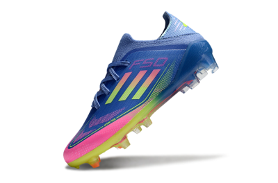 Kids Adidas F50 Elite FG Firm Ground Low-Tops Football Boots - Blue/Neon Pink/Florescent Yellow