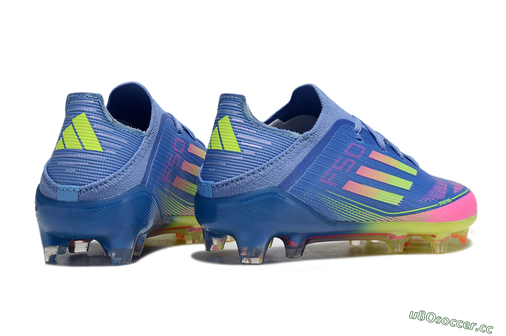 Kids Adidas F50 Elite FG Firm Ground Low-Tops Football Boots - Blue/Neon Pink/Florescent Yellow 6