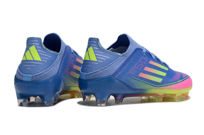 Kids Adidas F50 Elite FG Firm Ground Low-Tops Football Boots - Blue/Neon Pink/Florescent Yellow