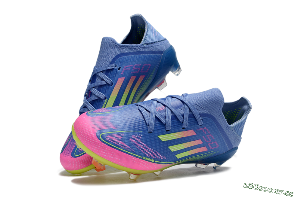 Kids Adidas F50 Elite FG Firm Ground Low-Tops Football Boots - Blue/Neon Pink/Florescent Yellow 0