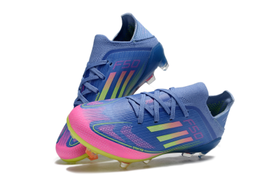 Kids Adidas F50 Elite FG Firm Ground Low-Tops Football Boots - Blue/Neon Pink/Florescent Yellow