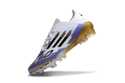 Kids Adidas F50 Elite FG Firm Ground Low-Tops Football Boots - White/Violet Fade/Gold Accents
