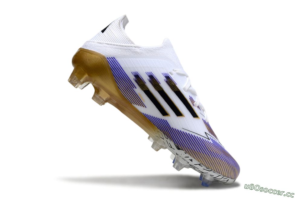 Kids Adidas F50 Elite FG Firm Ground Low-Tops Football Boots - White/Violet Fade/Gold Accents 4