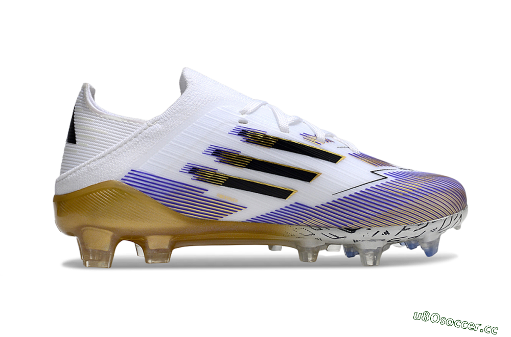 Kids Adidas F50 Elite FG Firm Ground Low-Tops Football Boots - White/Violet Fade/Gold Accents 6