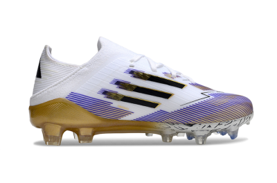 Kids Adidas F50 Elite FG Firm Ground Low-Tops Football Boots - White/Violet Fade/Gold Accents
