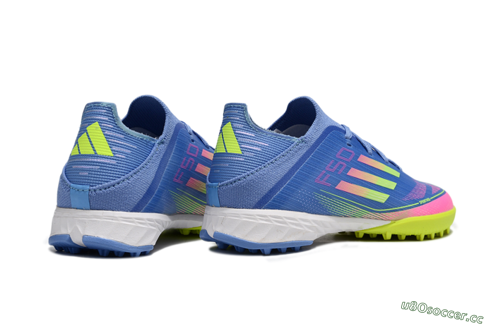 Kids Adidas F50 Elite TF Artificial Turf Low-Tops Football Shoes - Blue/Neon Green/Fuchsia Pink 6