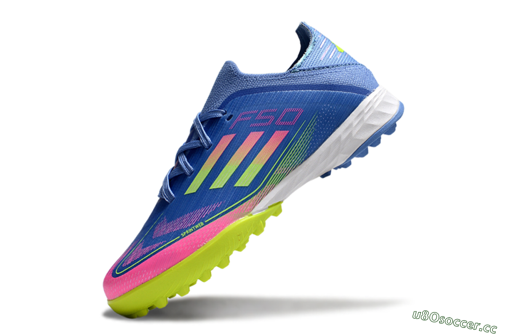 Kids Adidas F50 Elite TF Artificial Turf Low-Tops Football Shoes - Blue/Neon Green/Fuchsia Pink 4