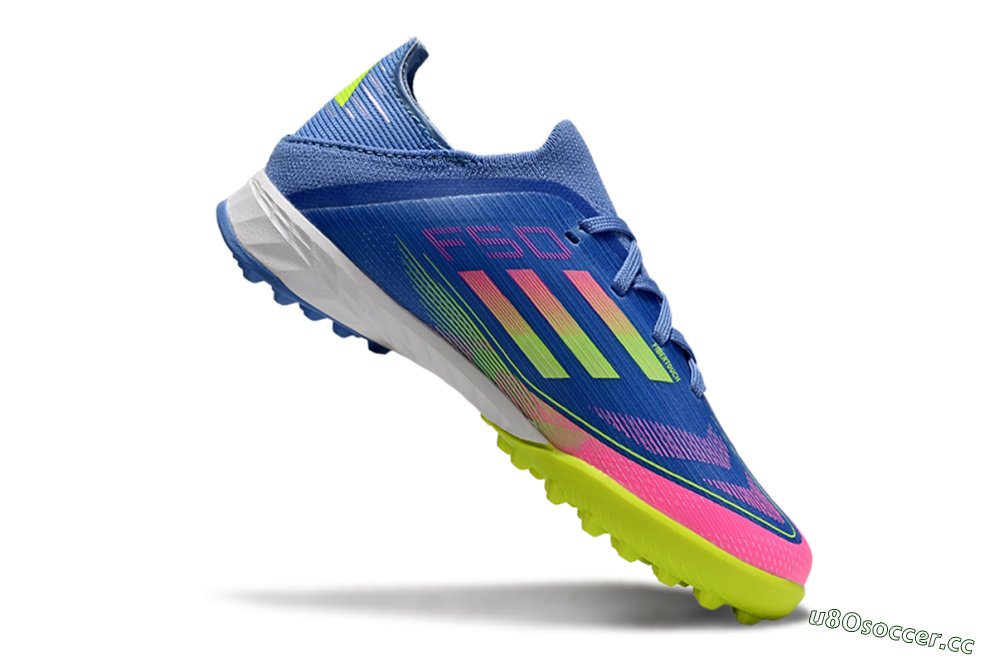 Kids Adidas F50 Elite TF Artificial Turf Low-Tops Football Shoes - Blue/Neon Green/Fuchsia Pink 3