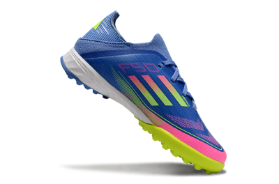 Kids Adidas F50 Elite TF Artificial Turf Low-Tops Football Shoes - Blue/Neon Green/Fuchsia Pink