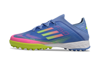 Kids Adidas F50 Elite TF Artificial Turf Low-Tops Football Shoes - Blue/Neon Green/Fuchsia Pink