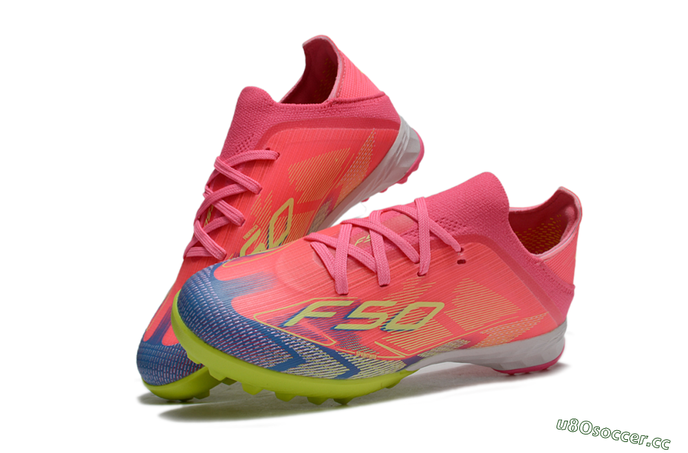 Kids Adidas F50 Elite TF Artificial Turf Low-Tops Football Shoes - Pink/Neon Green/Blue Gradient 0
