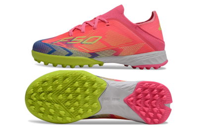 Kids Adidas F50 Elite TF Artificial Turf Low-Tops Football Shoes - Pink/Neon Green/Blue Gradient