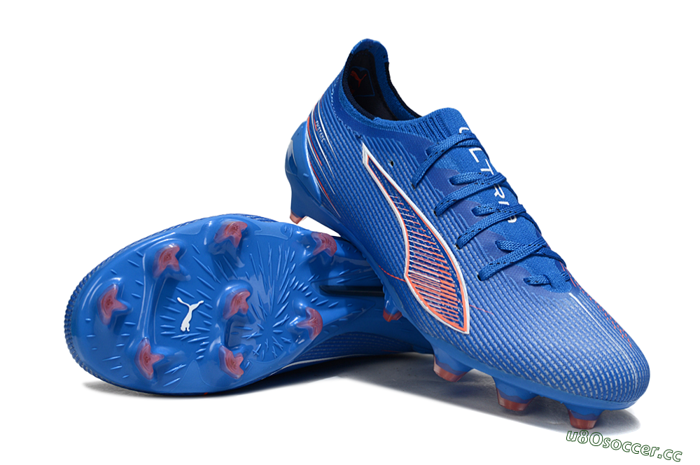 Men's Puma Ultra Ultimate FG Firm Ground Low-Tops Football Boots - Blue/Electric Blue/Coral Accent 3