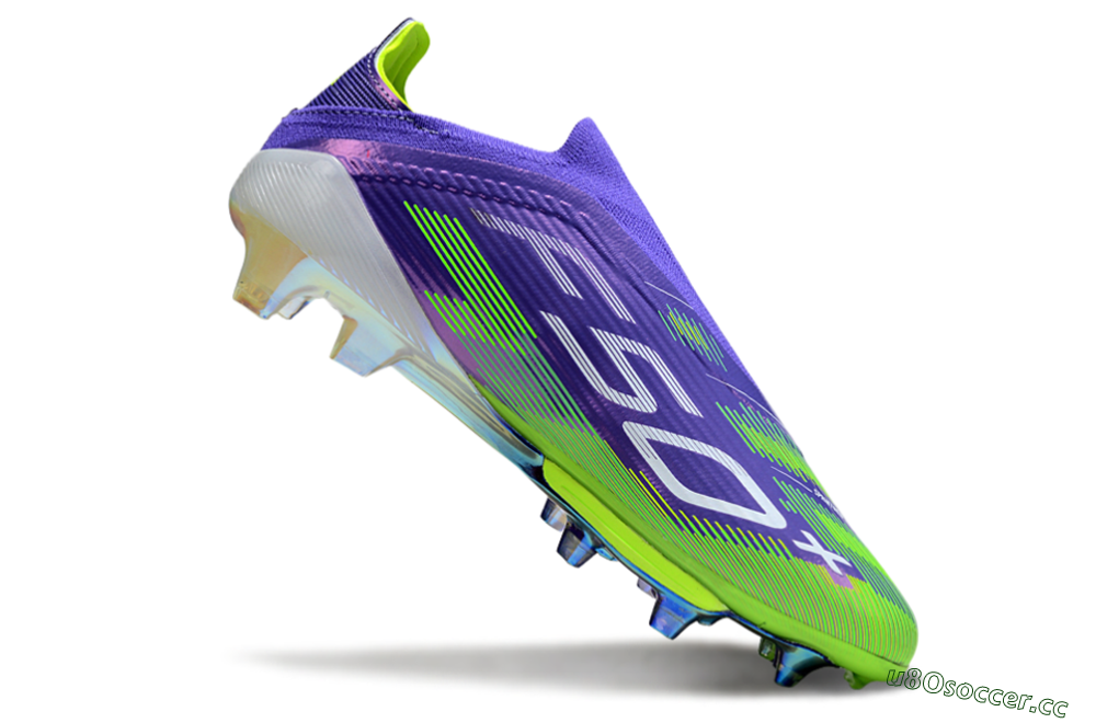 Unisex Adidas F50+ Elite Lightstrike Pro Laceless FG Firm Ground Low-Tops Football Boots - Violet/Lime Burst/Deep Purple 5