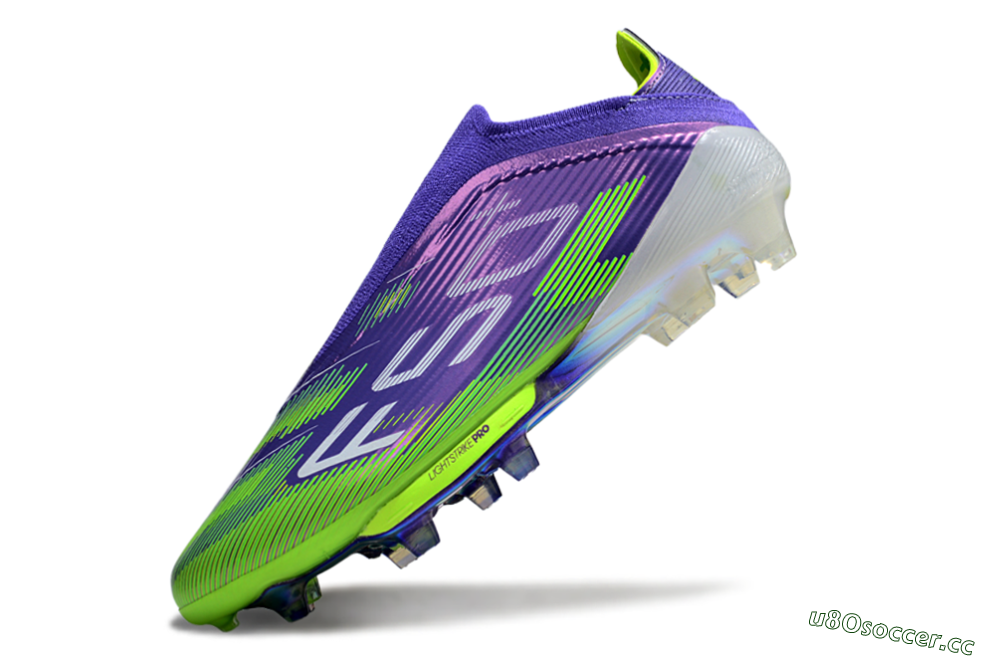 Unisex Adidas F50+ Elite Lightstrike Pro Laceless FG Firm Ground Low-Tops Football Boots - Violet/Lime Burst/Deep Purple 6