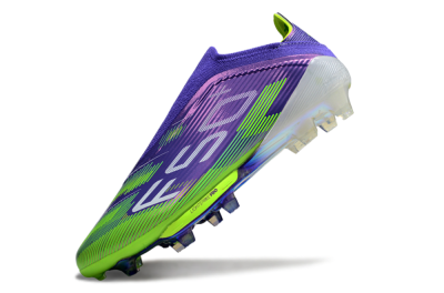 Unisex Adidas F50+ Elite Lightstrike Pro Laceless FG Firm Ground Low-Tops Football Boots - Violet/Lime Burst/Deep Purple