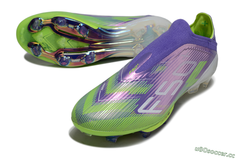 Unisex Adidas F50+ Elite Lightstrike Pro Laceless FG Firm Ground Low-Tops Football Boots - Violet/Lime Burst/Deep Purple 3