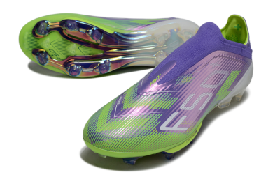 Unisex Adidas F50+ Elite Lightstrike Pro Laceless FG Firm Ground Low-Tops Football Boots - Violet/Lime Burst/Deep Purple