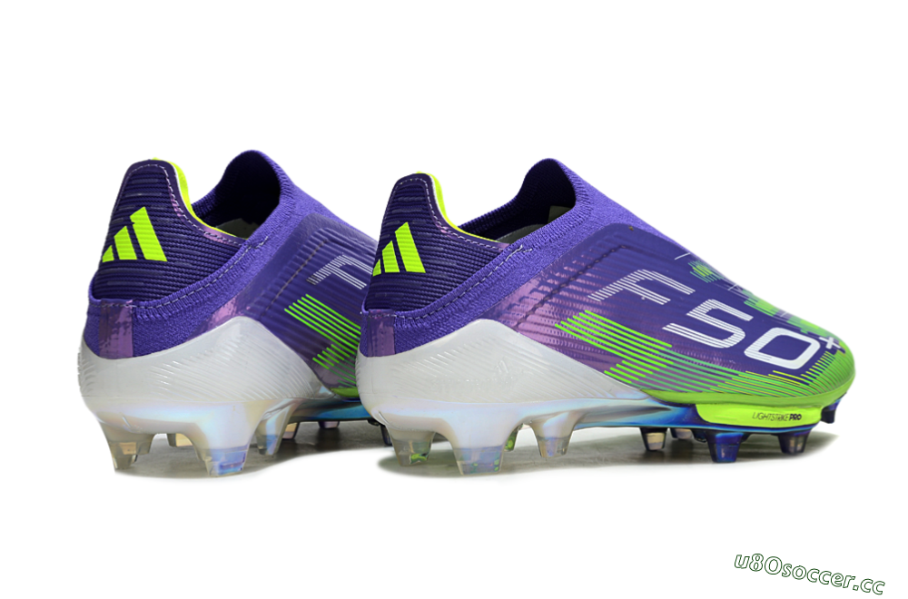 Unisex Adidas F50+ Elite Lightstrike Pro Laceless FG Firm Ground Low-Tops Football Boots - Violet/Lime Burst/Deep Purple 7