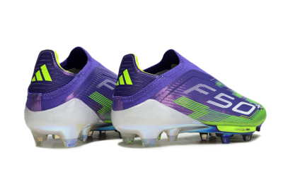 Unisex Adidas F50+ Elite Lightstrike Pro Laceless FG Firm Ground Low-Tops Football Boots - Violet/Lime Burst/Deep Purple