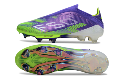 Unisex Adidas F50+ Elite Lightstrike Pro Laceless FG Firm Ground Low-Tops Football Boots - Violet/Lime Burst/Deep Purple