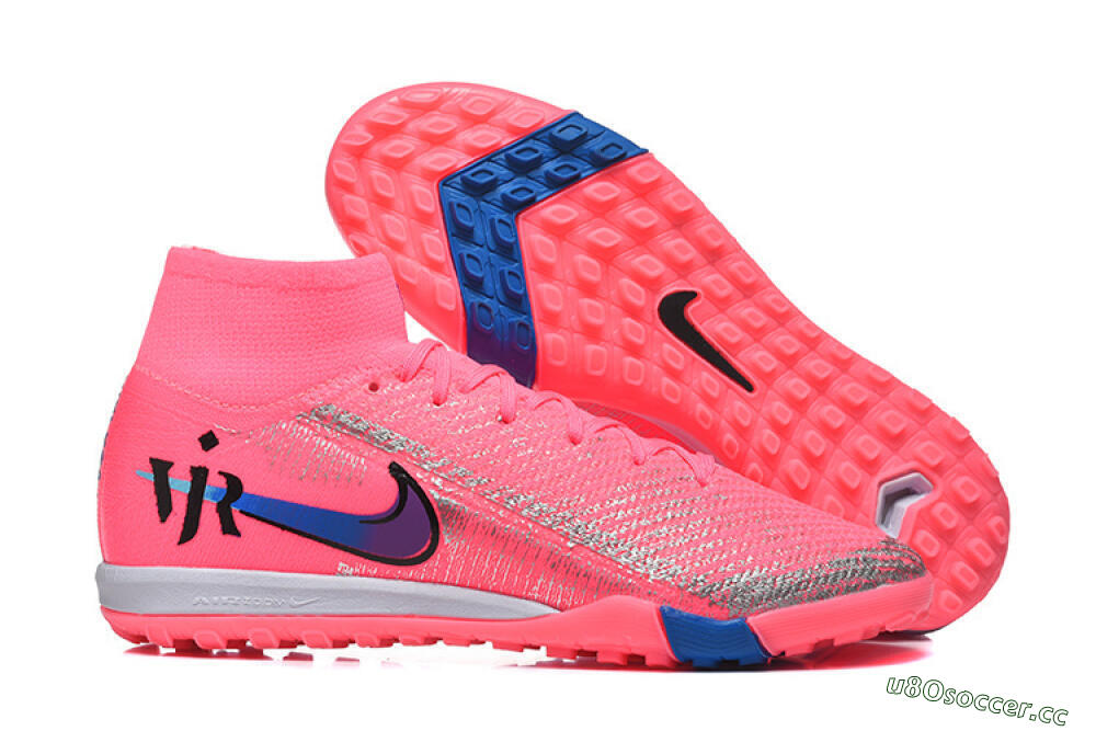 Men's Nike Air Zoom Mercurial Superfly 10 Elite TF Artificial Turf High-Tops Football Shoes - Pink/Electric Pink/Blue Blast 2