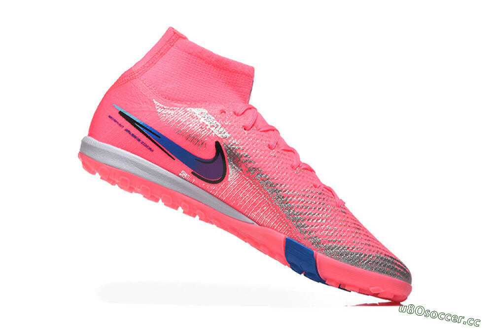 Men's Nike Air Zoom Mercurial Superfly 10 Elite TF Artificial Turf High-Tops Football Shoes - Pink/Electric Pink/Blue Blast 7