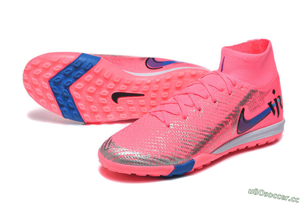 Men's Nike Air Zoom Mercurial Superfly 10 Elite TF Artificial Turf High-Tops Football Shoes - Pink/Electric Pink/Blue Blast 3