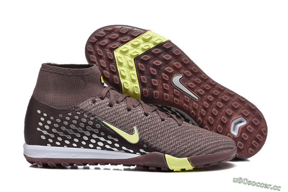 Men's Nike Air Zoom Mercurial Superfly 10 Elite TF Artificial Turf High-Tops Football Shoes - Brown/Lime Green/Gray 2