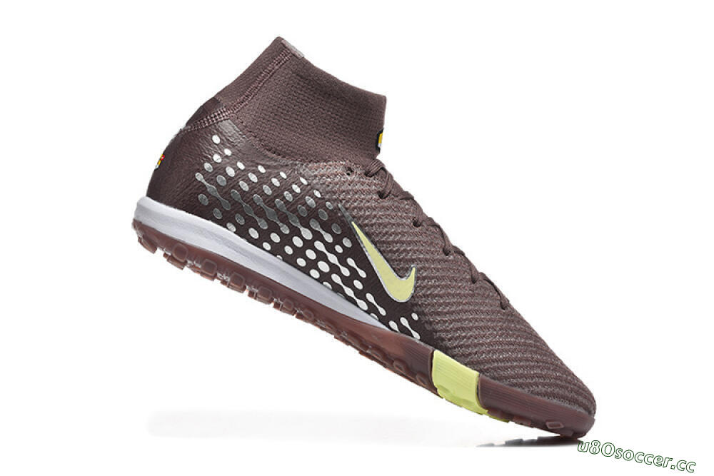 Men's Nike Air Zoom Mercurial Superfly 10 Elite TF Artificial Turf High-Tops Football Shoes - Brown/Lime Green/Gray 7