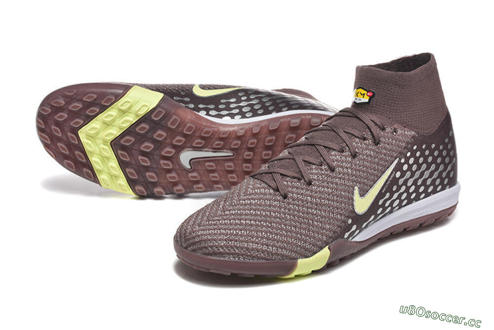 Men's Nike Air Zoom Mercurial Superfly 10 Elite TF Artificial Turf High-Tops Football Shoes - Brown/Lime Green/Gray 3