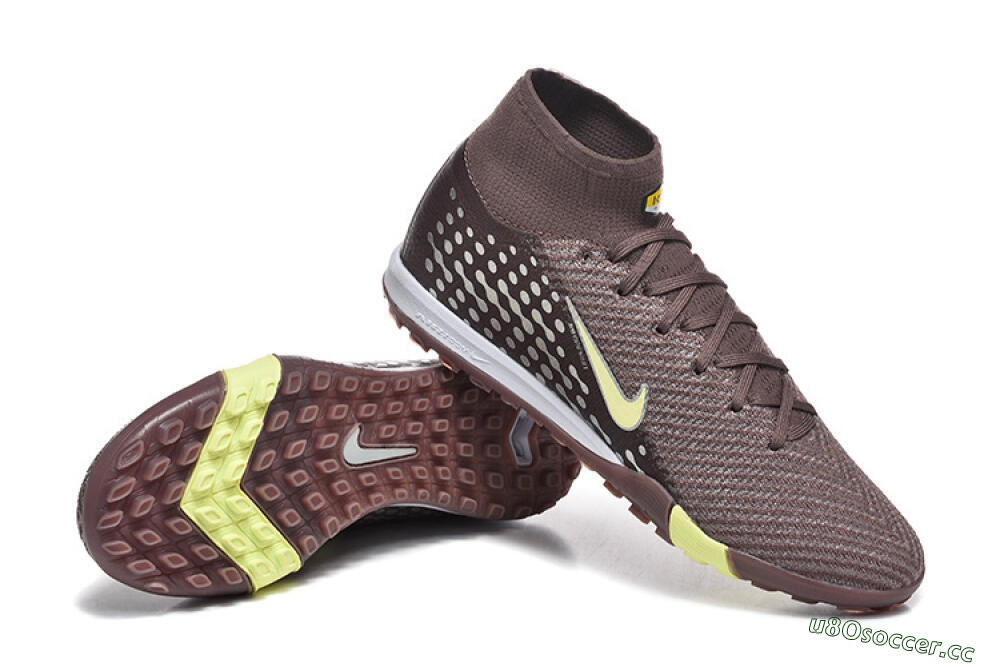 Men's Nike Air Zoom Mercurial Superfly 10 Elite TF Artificial Turf High-Tops Football Shoes - Brown/Lime Green/Gray 4