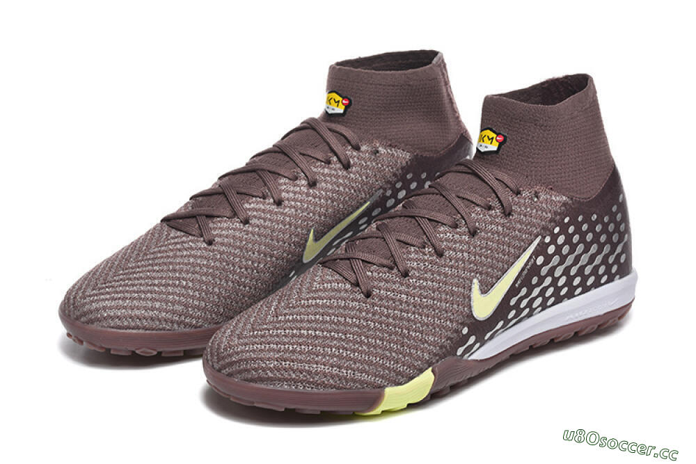 Men's Nike Air Zoom Mercurial Superfly 10 Elite TF Artificial Turf High-Tops Football Shoes - Brown/Lime Green/Gray 5