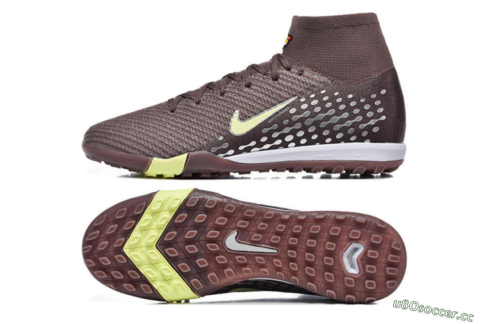 Men's Nike Air Zoom Mercurial Superfly 10 Elite TF Artificial Turf High-Tops Football Shoes - Brown/Lime Green/Gray 1