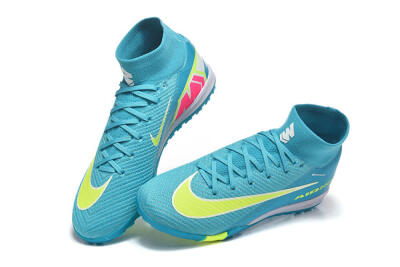 Men's Nike Air Zoom Mercurial Superfly 10 Elite TF Artificial Turf High-Tops Football Shoes - Blue/Electric Lime/Neon Yellow