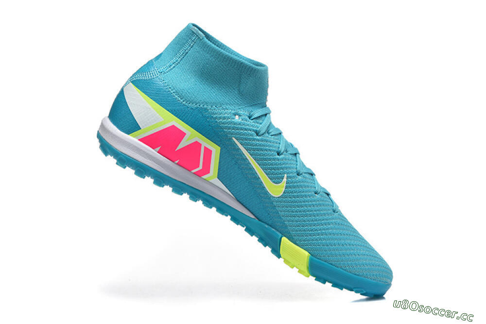 Men's Nike Air Zoom Mercurial Superfly 10 Elite TF Artificial Turf High-Tops Football Shoes - Blue/Electric Lime/Neon Yellow 7