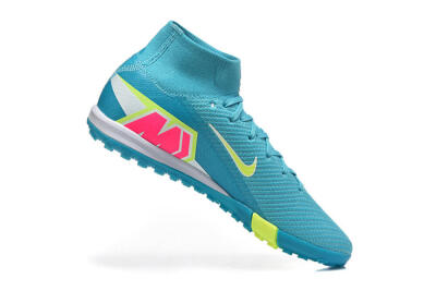 Men's Nike Air Zoom Mercurial Superfly 10 Elite TF Artificial Turf High-Tops Football Shoes - Blue/Electric Lime/Neon Yellow