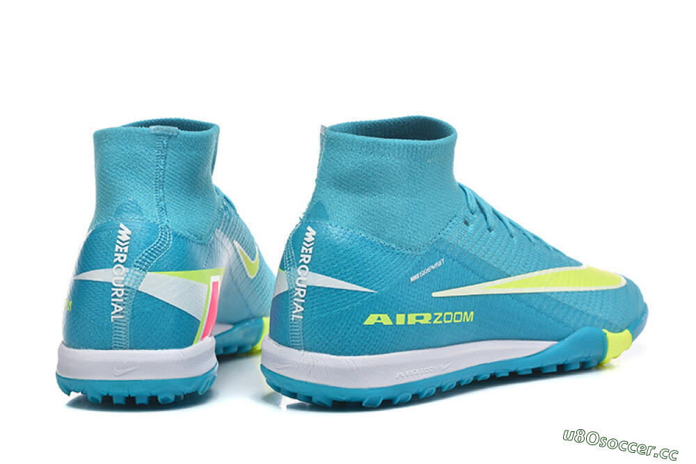 Men's Nike Air Zoom Mercurial Superfly 10 Elite TF Artificial Turf High-Tops Football Shoes - Blue/Electric Lime/Neon Yellow 9