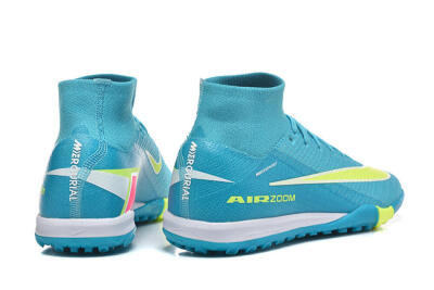 Men's Nike Air Zoom Mercurial Superfly 10 Elite TF Artificial Turf High-Tops Football Shoes - Blue/Electric Lime/Neon Yellow