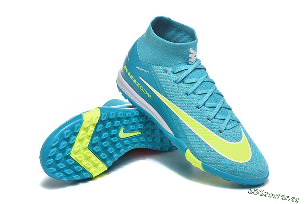 Men's Nike Air Zoom Mercurial Superfly 10 Elite TF Artificial Turf High-Tops Football Shoes - Blue/Electric Lime/Neon Yellow 4