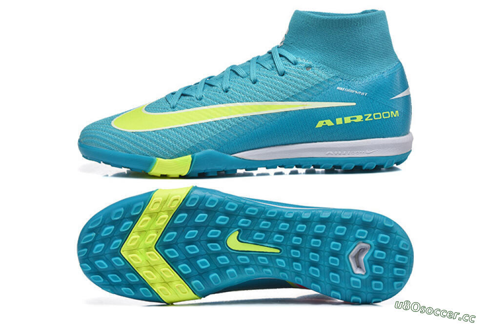 Men's Nike Air Zoom Mercurial Superfly 10 Elite TF Artificial Turf High-Tops Football Shoes - Blue/Electric Lime/Neon Yellow 1