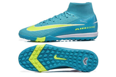 Men's Nike Air Zoom Mercurial Superfly 10 Elite TF Artificial Turf High-Tops Football Shoes - Blue/Electric Lime/Neon Yellow