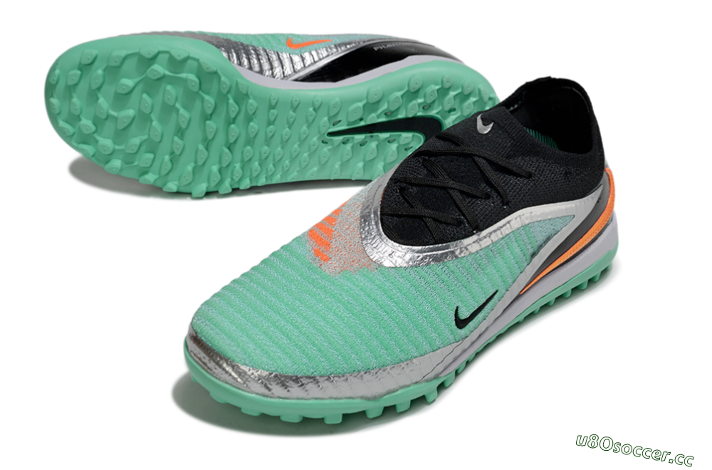 Unisex Nike Phantom 6 Low Elite TF Artificial Turf Low-Tops Football Shoes - Green/Mint Green/Black Orange 3