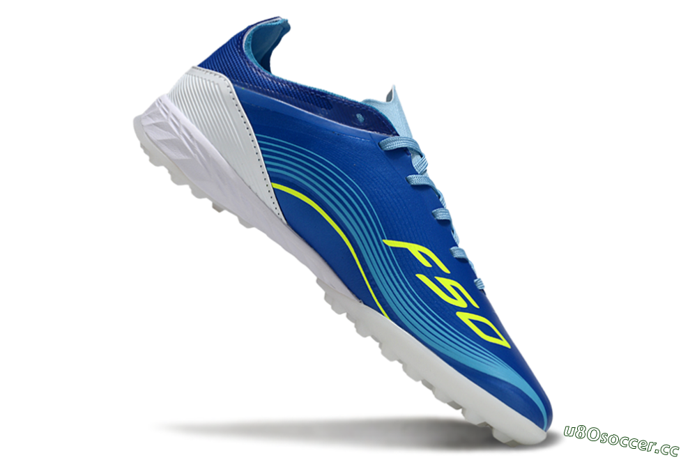 Unisex Messi x Adidas F50 Pro TF Artificial Turf Low-Tops Football Shoes - Blue/Neon Green/White 5