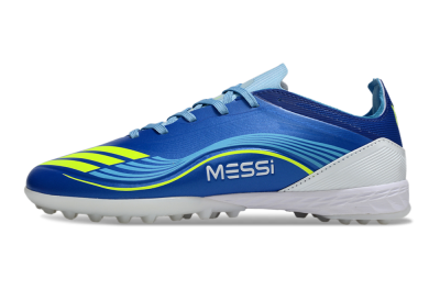 Unisex Messi x Adidas F50 Pro TF Artificial Turf Low-Tops Football Shoes - Blue/Neon Green/White